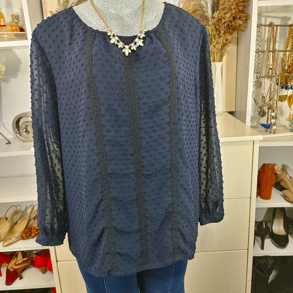 J.Crew Long Sleeve Blouse Dark Blue Size 14